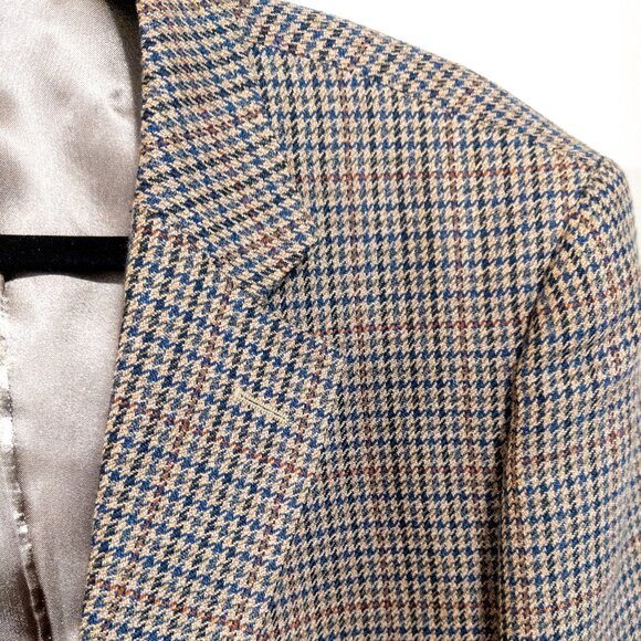 PROTOCOL 42R M Mens Blazer Tan Houndstooth Pattern Wool Lined CA0022 Professor - Picture 4 of 5